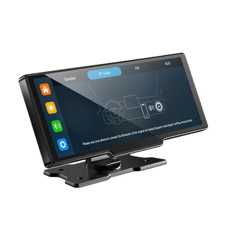 Car multimedia display with touch screen on a white background