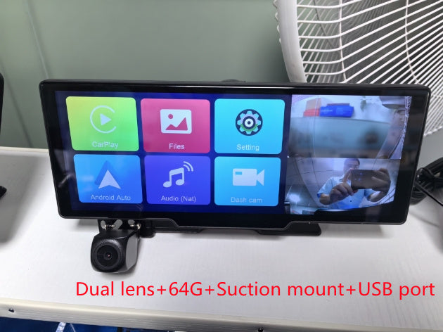 Digital display with multiple functions on a white surface, featuring text about camera specifications.