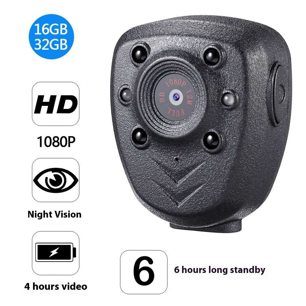 Black security camera with features highlighted on a white background