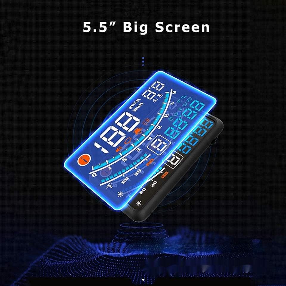 Digital speedometer with a 5.5-inch screen on a dark background